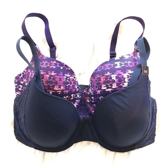 Lot of 2 La Senza Demi Bra Purple Blue 34D NEW - Picture 1 of 5